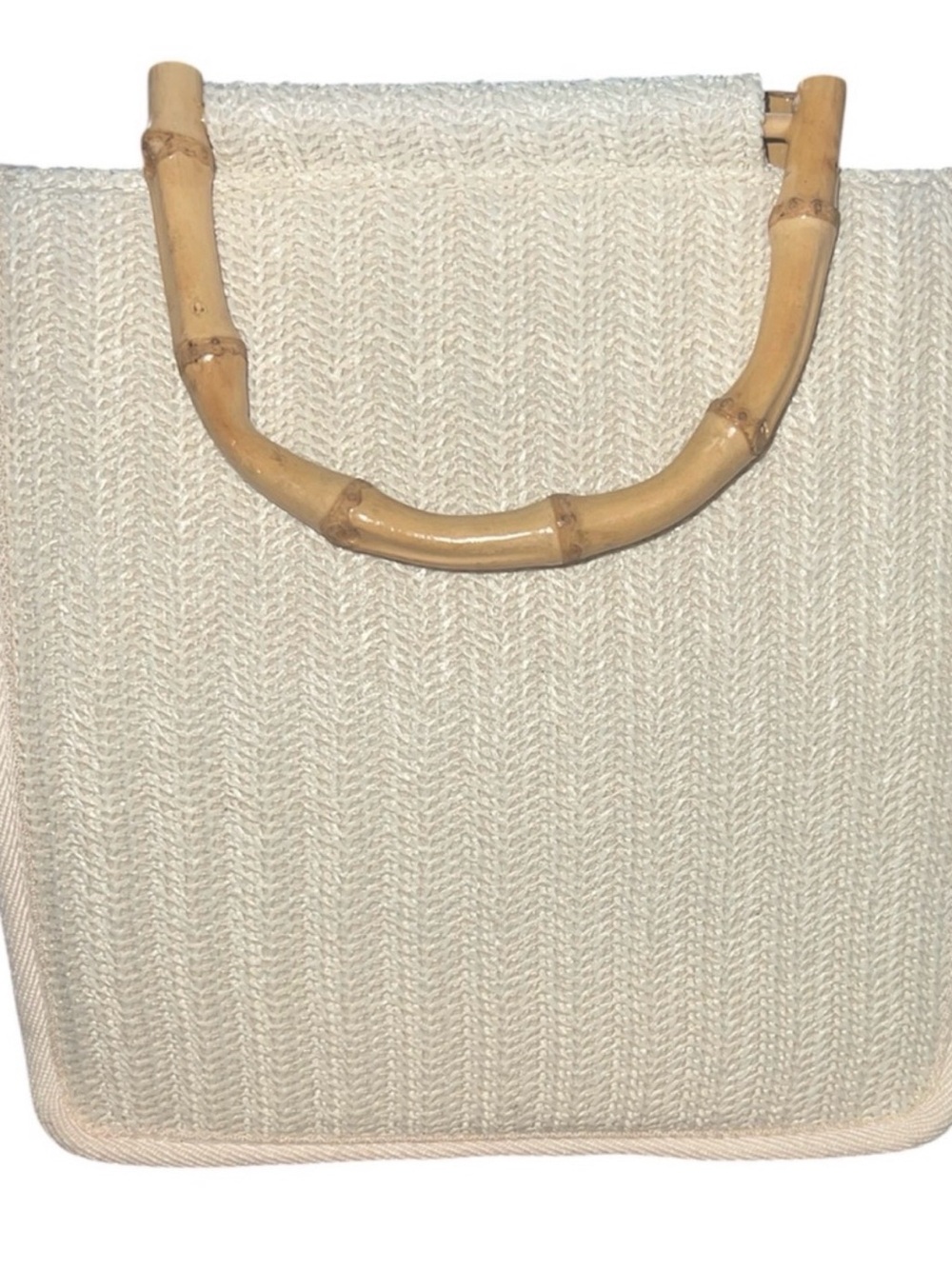 Tommy Bahama Cream Woven Tote with Bamboo Handles